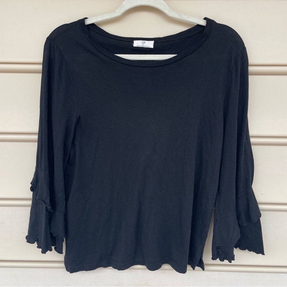 Anthropologie T La Black Long Sleeve Flutter Sleeve Tee - S